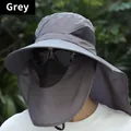 Grey outdoor sun protection hat with wide brim, face cover and long neck shield - Dark Grey (Veil Shawl Style)