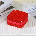 Square red glitter jewelry box with pink zipper on white decorative tray display - Full Rhinestone-Red
