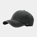 Vintage washed dark grey cotton baseball cap with adjustable metal buckle and curved brim - Army Green + Black Brim