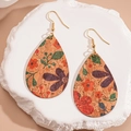Orecchini bohémien a goccia in sughero con stampa floreale e ganci dorati - Fiore Multicolore Forma di Goccia (3#)