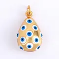 Goldener tropfenförmiger Anhänger mit blau-schwarzen Evil Eye Mustern und Schlaufe - M93 Weiß Tropfenanhänger / Weiß