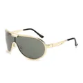 Golden aviator style oversized metal frame sunglasses with dark grey one-piece lens - Gold Frame/Green Lens