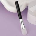 Silicone face mask brush with long black handle and translucent white soft brush head - Slanted Tail Style E / Black