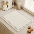 Creamy white kitchen drying mat with brown borders on a modern coffee bar countertop - 40*60cm [Diatom Mud] / Minimalist White Stripes