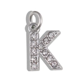 Sparkling silver stainless steel letter K pendant with zircon stone pavé for jewelry DIY - Letter K / Silver