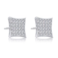 Sparkling silver square stud earrings with clear pave zircon stones for women - Fashion Square Studs / Silver