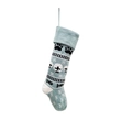 Detail of light blue knitted pet Christmas stocking with paw and snowflake patterns - Blue
