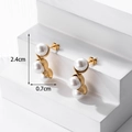 French vintage gold earrings with triple pearls and C-shape design 2.4cm height - ER-402 Three-Pearl Curved Drop Earrings