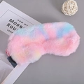 Rainbow gradient plush sleep mask with soft faux fur and pink satin elastic strap - Dark Rainbow