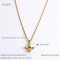 18k gold plated stainless steel cross necklace with a round green natural stone inlay - Emerald Green Gem Cross (XL31076)