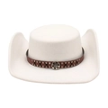 Sombrero de vaquero de fieltro blanco con copa plana y correa de cuero con hebilla metálica - Talla única / Blanco