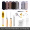 Manual leather sewing kit with 8 thread spools, needles, awl and tape measure - Sewing Set