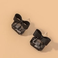 Bow stud earrings featuring vintage grey square crystals and matte black accents - Silver Needle Black Crystal Bow Stud Earrings