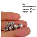Macro detail of retro Tibetan silver lantern bead 8x7mm for DIY jewelry making - 17# (Size 8x7mm Hole 1.5mm)