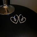 Elegant heart-shaped silver earrings with sparkling white crystals for women - 70# Micro-pave Heart Hoop