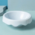 Modern white ceramic cat bowl with creative wavy edge and stable low-profile base - Ice Cream Style Bowl / Blue