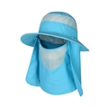 Detail view of sky blue sun hat with wide brim breathable face mask and neck flap - M (56-58cm) / Sky Blue
