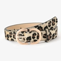 Women's leopard print waist belt with golden double ring buckle and velvet texture - L105 W2.8 / Leopard Print
