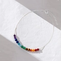 Macro detail of rainbow natural stone beads and 14K gold plated chain with lobster clasp - Anklet / Silver