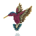 Vintage gold hummingbird brooch with multicolored crystal rhinestones and detail wings - Antique Gold