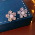 Dettaglio di orecchini a fiore rosa con cristalli viola su una scatola di gioielli blu - Viola (Perno in argento)