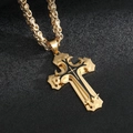 Detail of a gold and black double-layered cross pendant with a woven stainless steel chain - 55cm Thickened Gold + Byzantine Chain