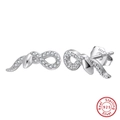 Silver S925 snake stud earrings featuring an infinity design with white zircon stones - Silver Snake Infinity Studs SE403-P / Silver