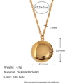Dimensions détaillées du collier médaillon en forme de cœur en acier plaqué or 18 carats - Médaillon Rond Lisse / Or