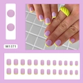Unghie finte rosa opaco con punte French giallo neon e anello coordinato chic - Lilla Opaco Giallo Neon Francese (W1371)