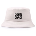 White breathable cotton bucket hat featuring DOG DAD print and paw motif for outdoors - One Size(58cm) / Beige