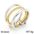 Anello a tre maglie collegate con fascia dorata e pavé di diamanti, 2mm di larghezza - US 6 / Anello a 3 Fasce Bicolore Oro Argento (KR113334-Z-07)