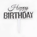 Silver Happy Birthday cake topper made of white plastic with metallic finish - No.2 Silver