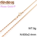 Rose gold twist rope chain necklace in titanium steel 600x2.4mm size variant - 600x2.4mm (KN228821-Z)
