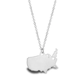 Silver United States map necklace with delicate heart cutout detail on fine chain - North America USA - Silver