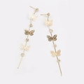 Elegant gold butterfly tassel earrings with sparkling rhinestones on a white background - E2754-5-Gold Butterfly Long Tassel Drop