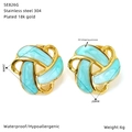 Gold-plated knot earrings with light blue enamel, waterproof stainless steel jewelry - Light Blue Knot Style (SE826G)