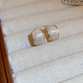 Elegante französische Vintage-Ohrstecker aus Perlen mit goldenem Metallrand - C-Form Ohrstecker / Weiß (925 Sterling Silber Earring Post)