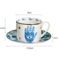 Set tazzina da caffè e piattino in ceramica stile italiano con mano di Fatima e stelle oro - Set Tazza e Piattino Mano di Fatima