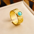 Vintage adjustable gold ring featuring turquoise stone and hammered metal texture - Hammered Blue Turquoise Style (R519) / Adjustable Open