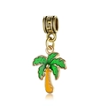 Golden palm tree pendant charm with green and orange enamel detail for DIY jewelry - Style 15-Tropical Coconut Tree