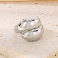 Polished silver stainless steel double band ring with wide minimalist interlocking design - US 6 / 19mm Steel Double Band Intertwined Style