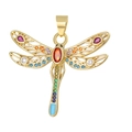 Golden dragonfly pendant with colorful zircons on white background for jewelry making - Five-Color Gem Exquisite Dragonfly Style (33)