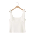 White square neck slim fit top with elegant bow shoulder straps on wood hanger - XS / White