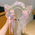 Pink butterfly headband with faux roses and elegant white pearl tassels for girls - Butterfly Design / Pink