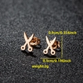 Minimalist scissors stud earrings in rose gold finish with dimensions and weight info - Scissors Shape (079 Rose Gold)