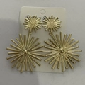 Dramatic gold sunburst fan earrings with layered celestial fringe and textured finish - Round Bead Center Radial Style (KC Gold G-518)