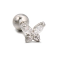 Silver butterfly cartilage earring with clear zircon stones and a screw ball back - Silver Butterfly