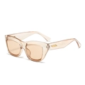 Fashionable square semi-rimless sunglasses in transparent pink resin with golden accents - Light Tea Frame Tea Lens