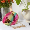 Iridescent egg-shaped evening clutch bag with golden chain and rainbow mirror finish - Rainbow (Transparent)