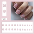 Detail of 24pcs glitter nude pink press-on nails with white leaf patterns, style W520 - W520 White Leaves